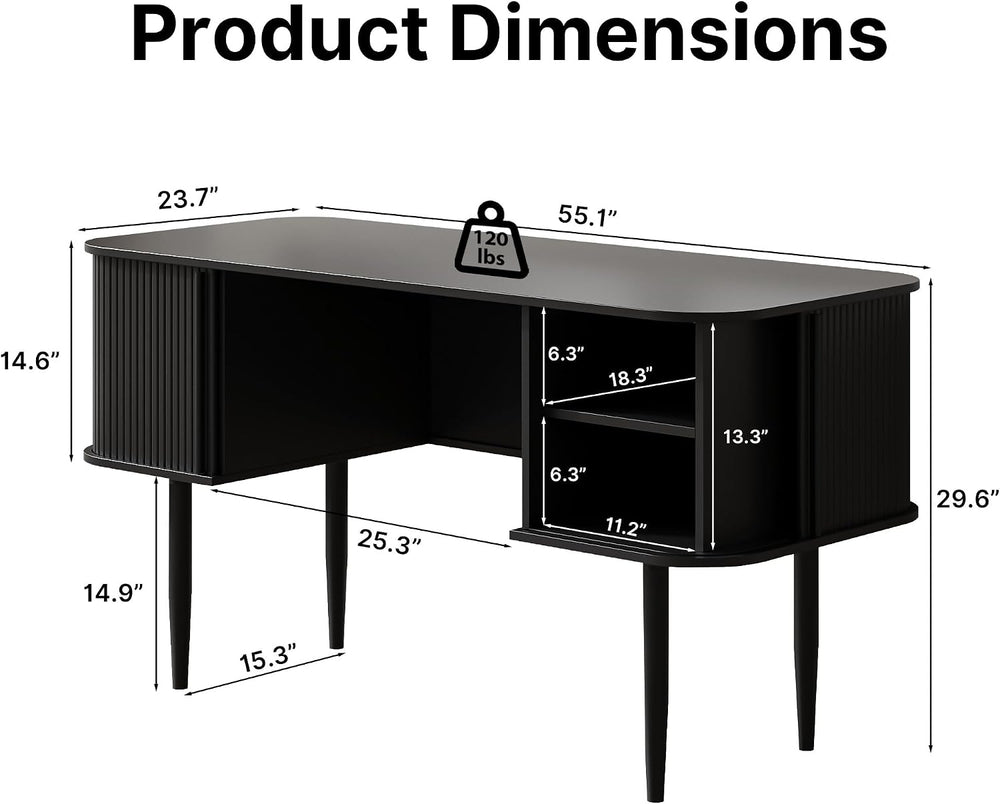 MAISONARIA 55" Modern Writing Desk with Storage, Wood Home Office Desk w...