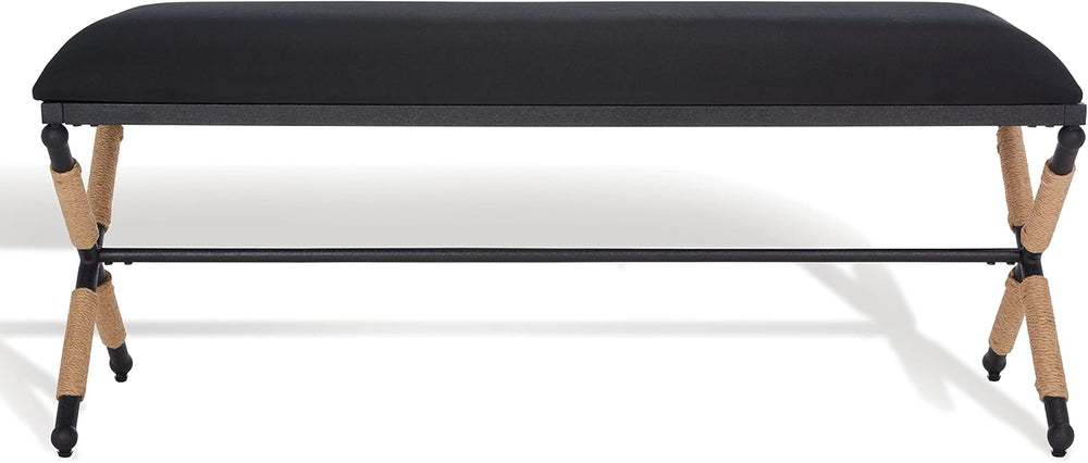 SAFAVIEH Couture Collection Carmelo Coastal Black Linen Hemp Wrapped Bench