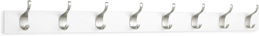 Amazon Basics Wall Mounted Modern Coat Rack with Versatile Storage Hooks, Rectangular, 8-Hook, White