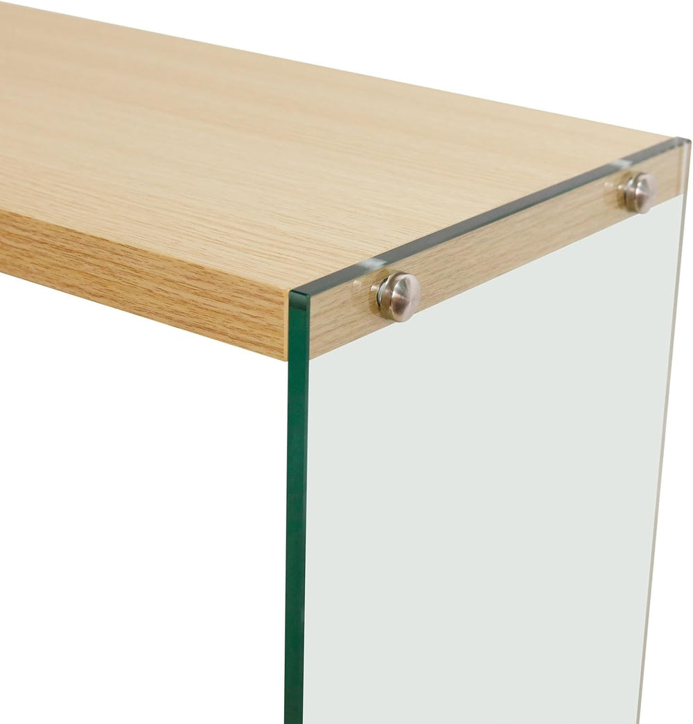 Console Table 2-Tier: 39.4 in Wide Rectangle Wood Shelf Glass Sides | Modern ...