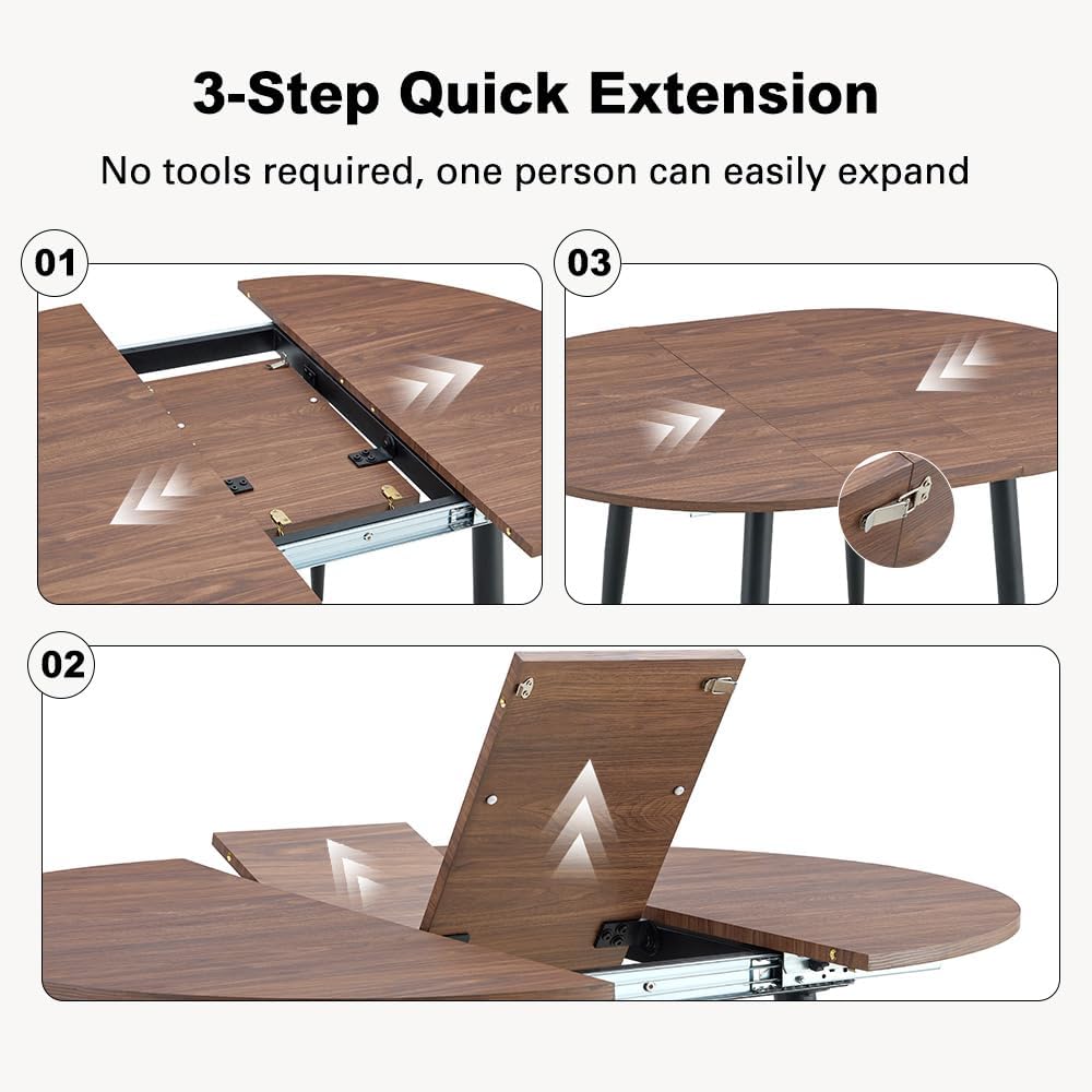 FURNITO Round Dining Table Set for 6, 42"-54" Extendable Dining Roo...