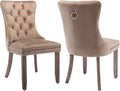 Modern Dining Chairs Set of 2, Tufted Upholstered Dining Chair with Solid Wood Legs, Camel Velvet Accent Chair, Sillas de Comedor, Comfy Kitchen Chairs (Khaki, Velvet, 2Pcs)