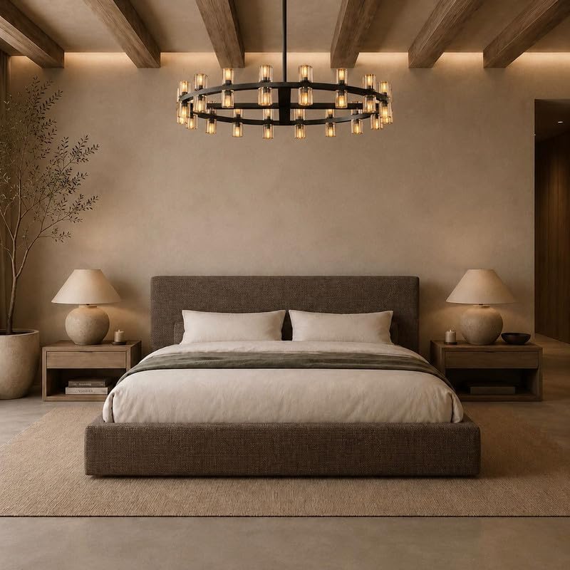 Square Bed – Washable Cover - Soft Upholstered Linen - Minimalist Modern - So...