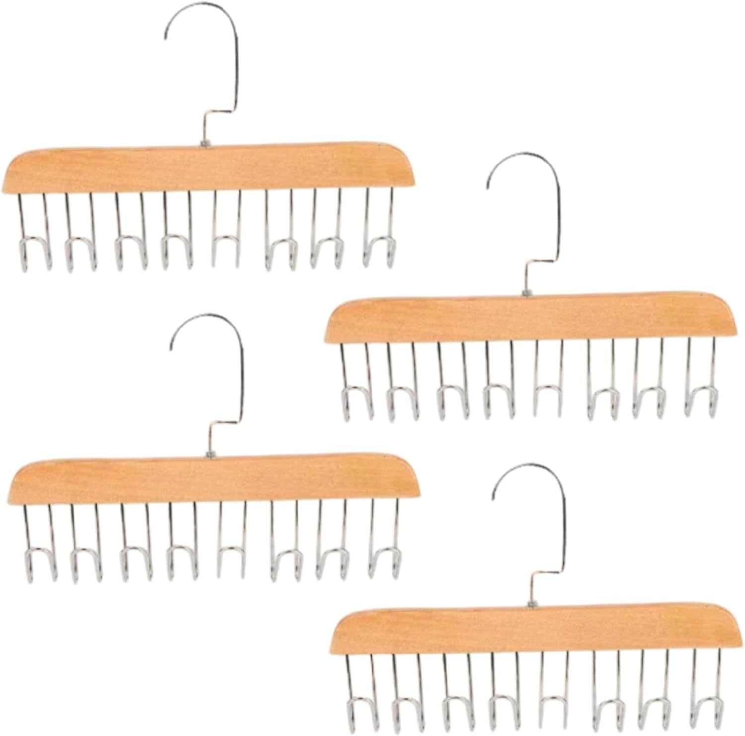 4PCS Belt Hanger for Closet with 8 Hooks Non-Slip Wooden Belt Hook Space-Saving for Ties, Scarves, Bras