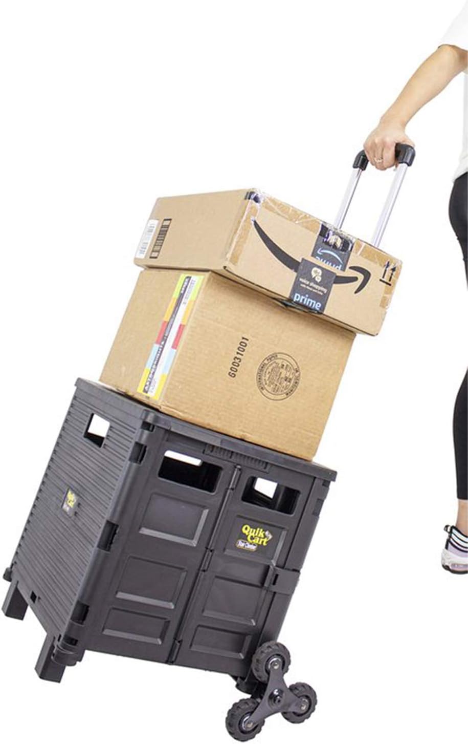 dbest products Quik Cart Elite Stair Climber Wheeled Rolling Crate Teacher Utility With seat Heavy Duty Collapsible Basket With Handle, Black