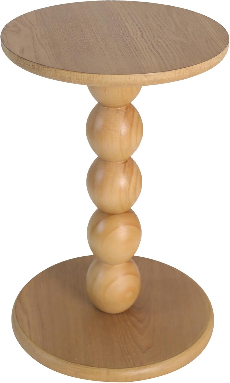 dwellington Small Round Wooden Side Table with Stacked Ball Pedestal Base, 12...