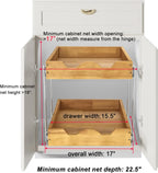 DINDON 2 Tier Pull Out Cabinet Organizer (17" W x 21" D) Wood And Metal Double Tier Slide Out Wood Drawer Under Cabinet Storage And Organization