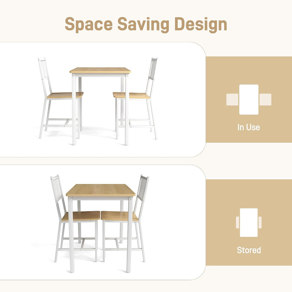 3-Piece Dining Table Set for 2, Space-Saving Kitchen Table Set for Small Spac...