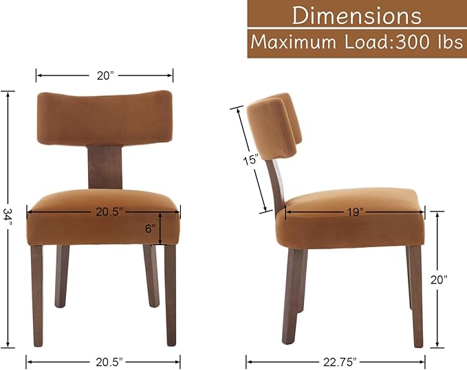 Mid Century Modern Dining Chairs Set of 6, Upholstered Wooden Dining Room Chairs, Farmhouse Kitchen Chairs, Accent Armless Side Chairs with Curved Back for Living Room, Brown Velvet, 6PCS