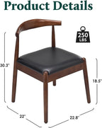 Farini Mid Century Modern Dining Chairs Set of 2, Solid Wood Frame Kitchen Chairs with PU Leather Upholstered Seat for Dining Room & Breakfast Nook，Walnut-Black