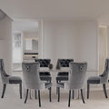 Leather Upholstered Dining Chairs Set of 8, Modern Style Kitchen Side Chairs with Nailhead Trim and Wood Leg, Metal Pulling Ring for Dining Room Living Room(Black&Grey)