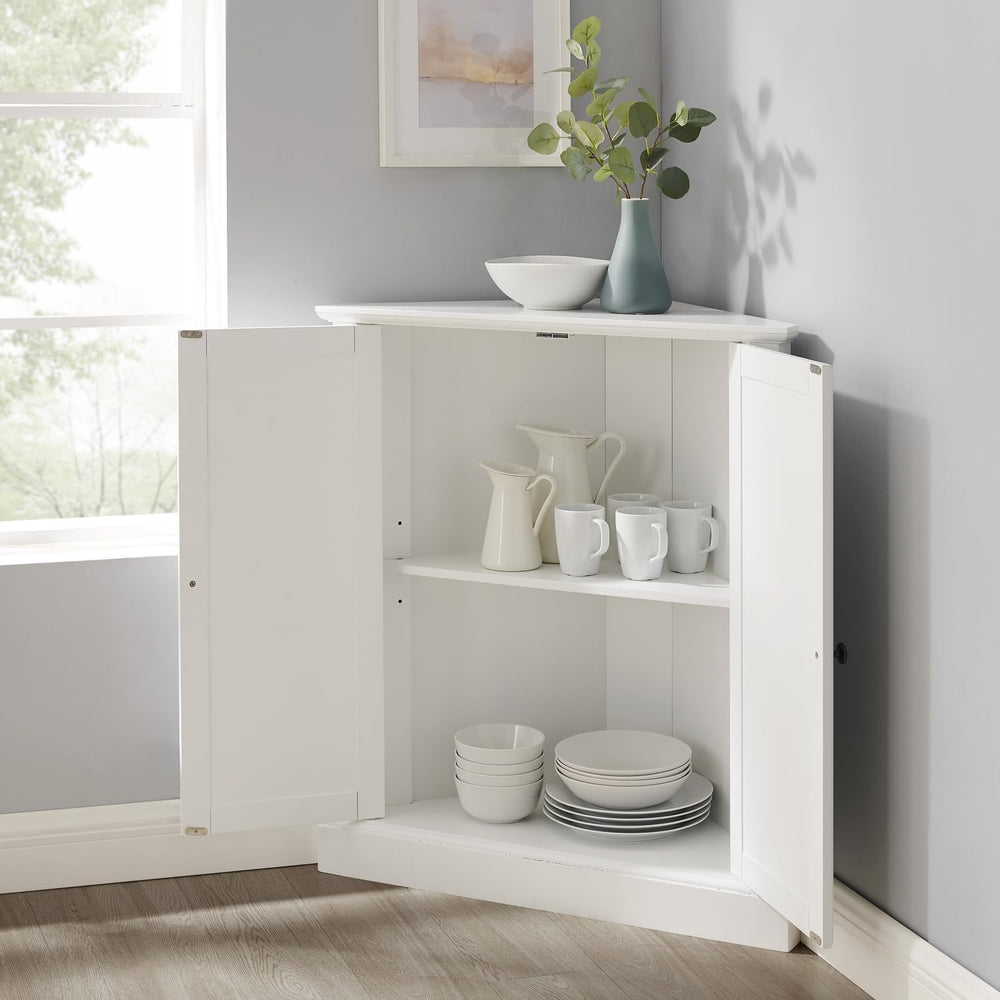 HomeStock Corner Pantry Cabinet - White Kitchen Storage, Stackable, 36" ...