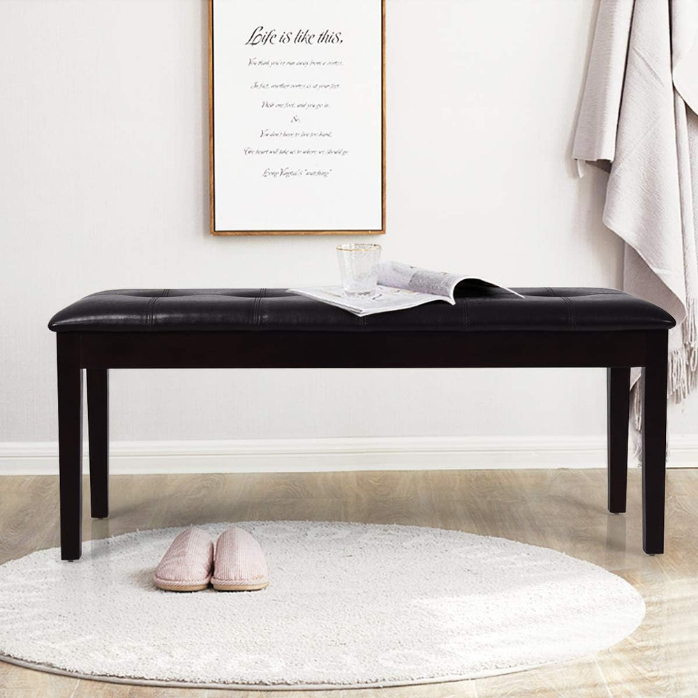 Upholstered Dining Bench Seat with PU Leather, End of Bed Bench | Button-Tuft...