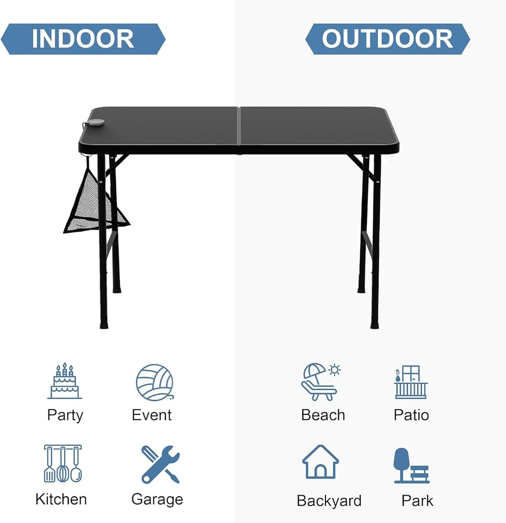 VECELO Folding Table 4 Foot with Mesh Bag, Indoor Outdoor Heavy-Duty Portable...