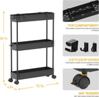 SPACELEAD Slim Storage Cart 3 Tier,Bathroom Organizer Rolling Utility,Mobile Shelving Unit Slide Out for Office, Kitchen, Laundry Room & Narrow Places,Black