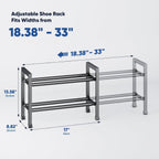 Abiglifty 2-Tier Expandable Shoe Rack,17"-33" Adjustable Shoe Rack for Closet,Metal Shoes Shelves for Front Door Entrance, Garage & Corridor, Free Standing Shoe Holders, Easy to Assemble,Black