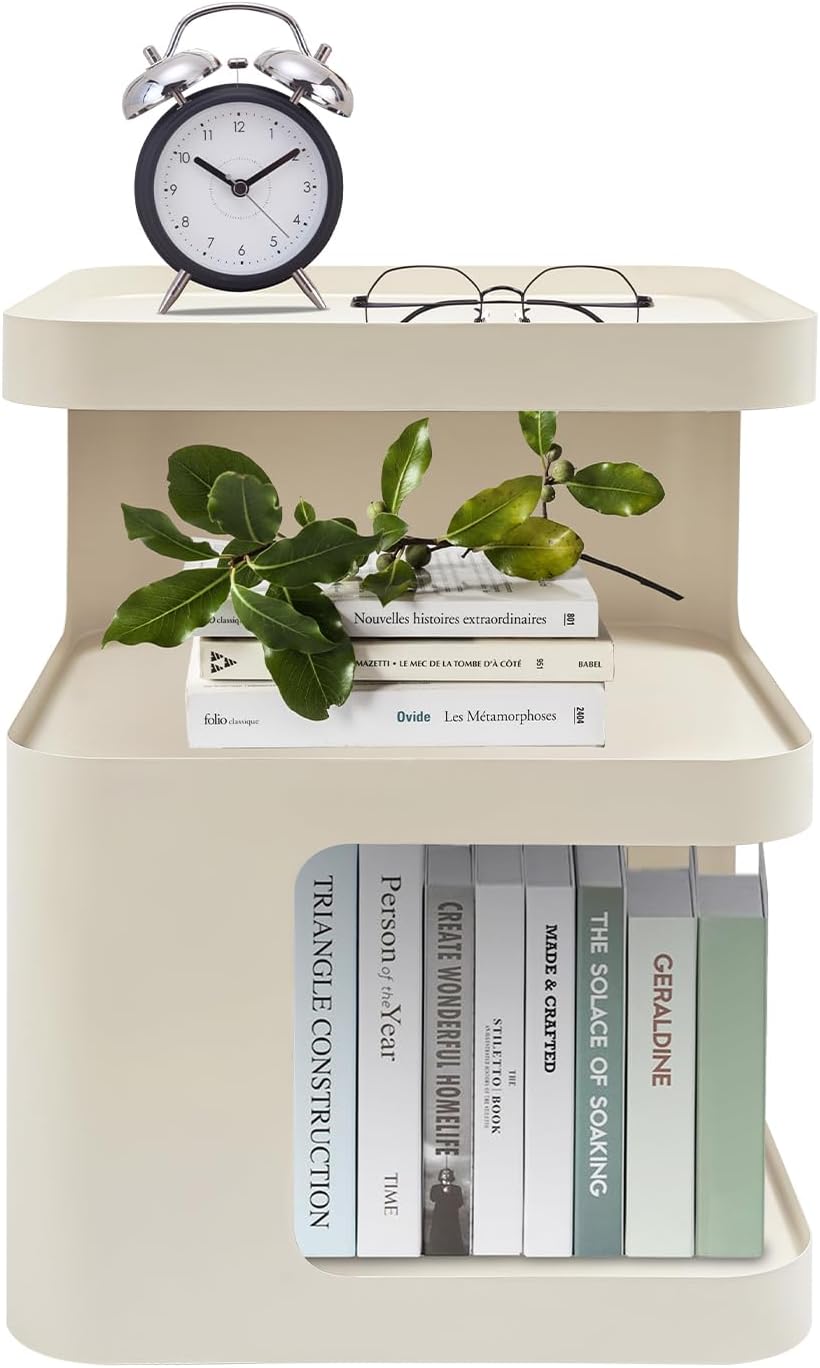 3 Tier Minimalist End Table Modern Side Table with Storage, Freestanding Meta...