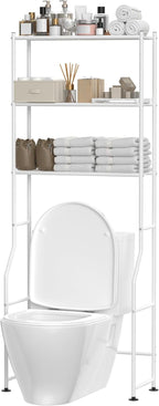 3-Tier Over The Toilet Storage, Freestanding Metal Bathroom Shelves, Space Saver Above The Over Toilet Storage Shelf for Bathroom (White)