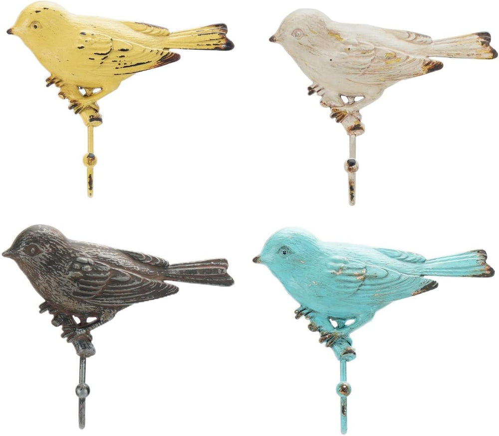 SOFFEE DESIGN Set of 4 Vintage Metal Birds Wall Coat Hooks, Heavy Duty Hangge...