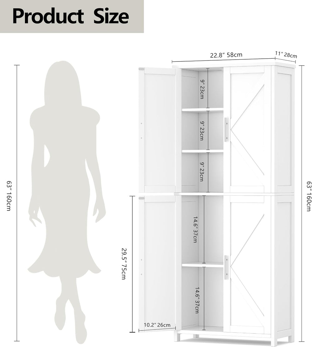 Akxomel 63''H Tall Farmhouse Bathroom Storage Cabinet with 4 Doors Wh...