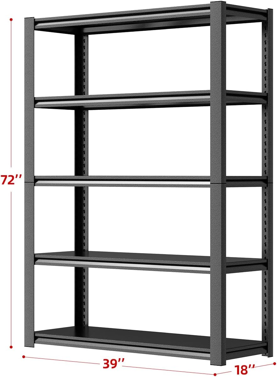 39" W Garage Shelving,5-Tier Heavy Duty Shelving Unit,3000LBS Adjustable Metal Storage Shelves,Storage Rack Units for Industrie,Shed,Warehouse,Basement,Black,39" W x 18" D x 72" H