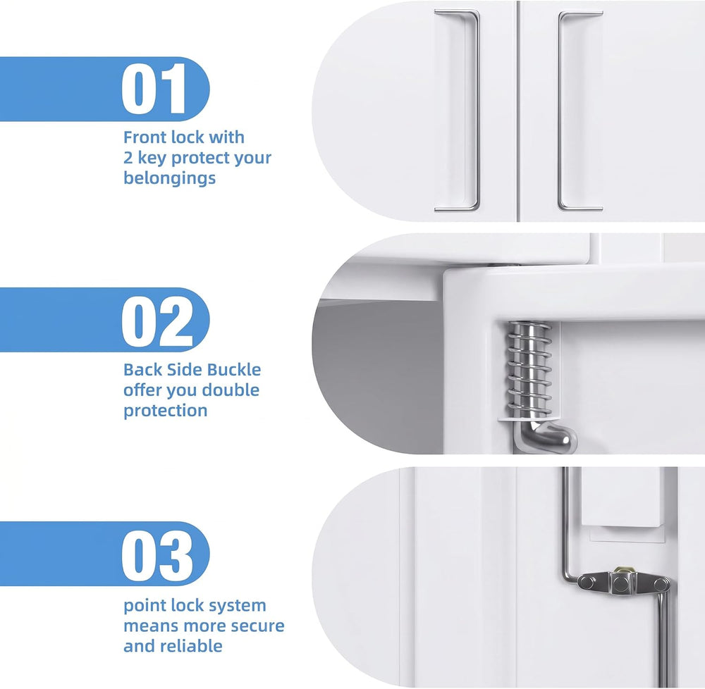 SUXXAN 71-Inch White Metal Storage Cabinet with Locking Doors | Four adjustab...