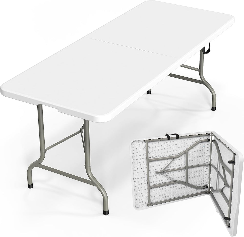 Bonnlo Folding Table 6ft, Portable Collapsible Plastic White Long Tables for ...
