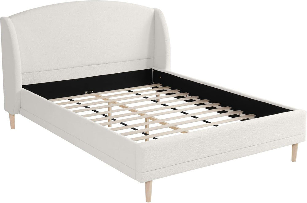 Merax Queen Size Soft Boucle Upholstered Platform Bed, Luxury Wingback Headbo...