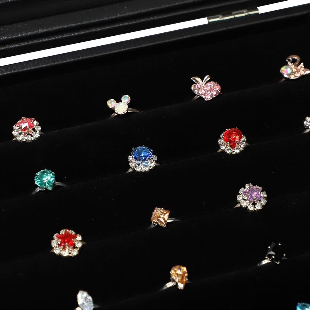 Wudygirl 7 Slots Ring Holder Organizer Box with Transparent Lid Black Jewelry Organizer for Store Display Jewelry Holder for Rings（Ring Organizer）