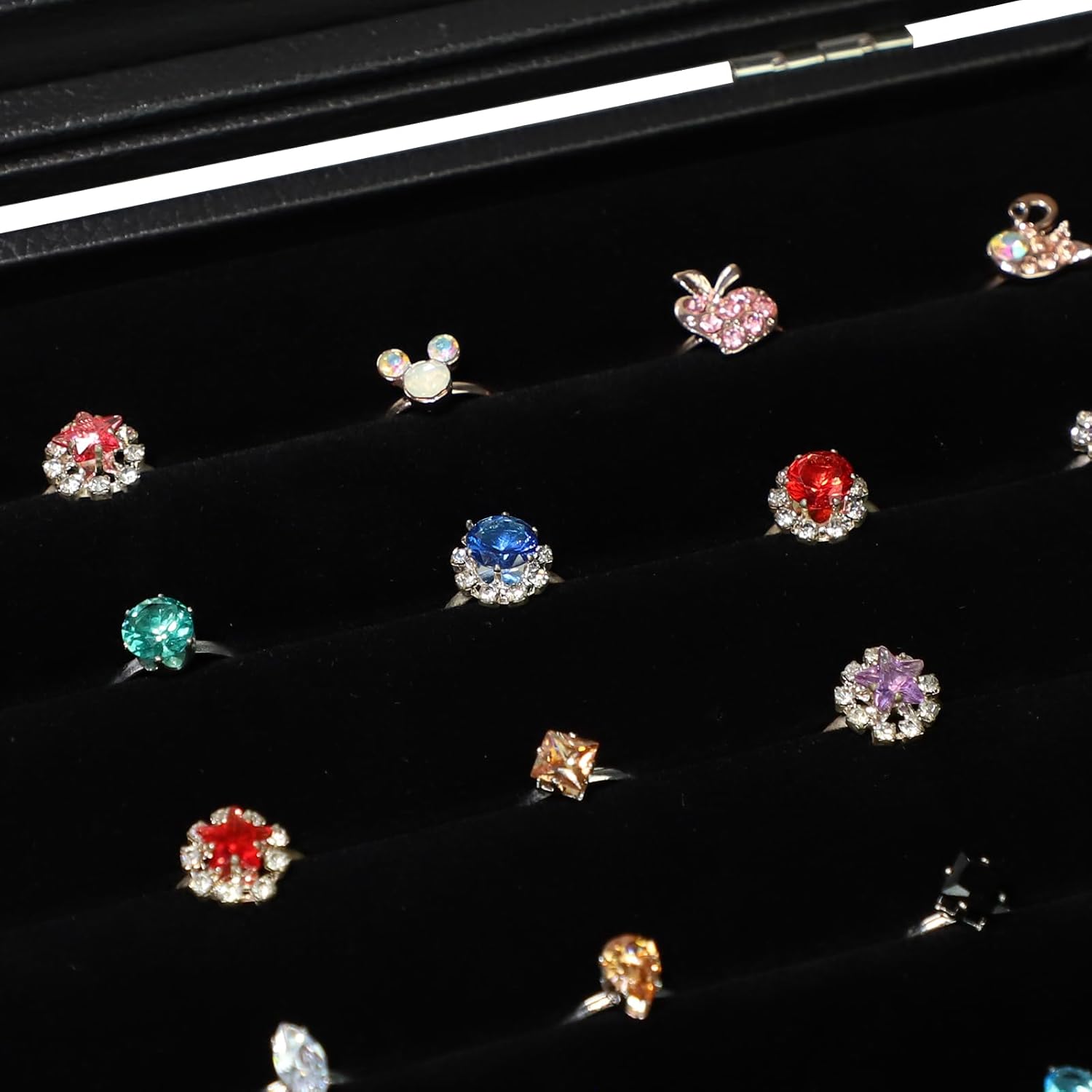 Wudygirl 7 Slots Ring Holder Organizer Box with Transparent Lid Black Jewelry Organizer for Store Display Jewelry Holder for Rings（Ring Organizer）