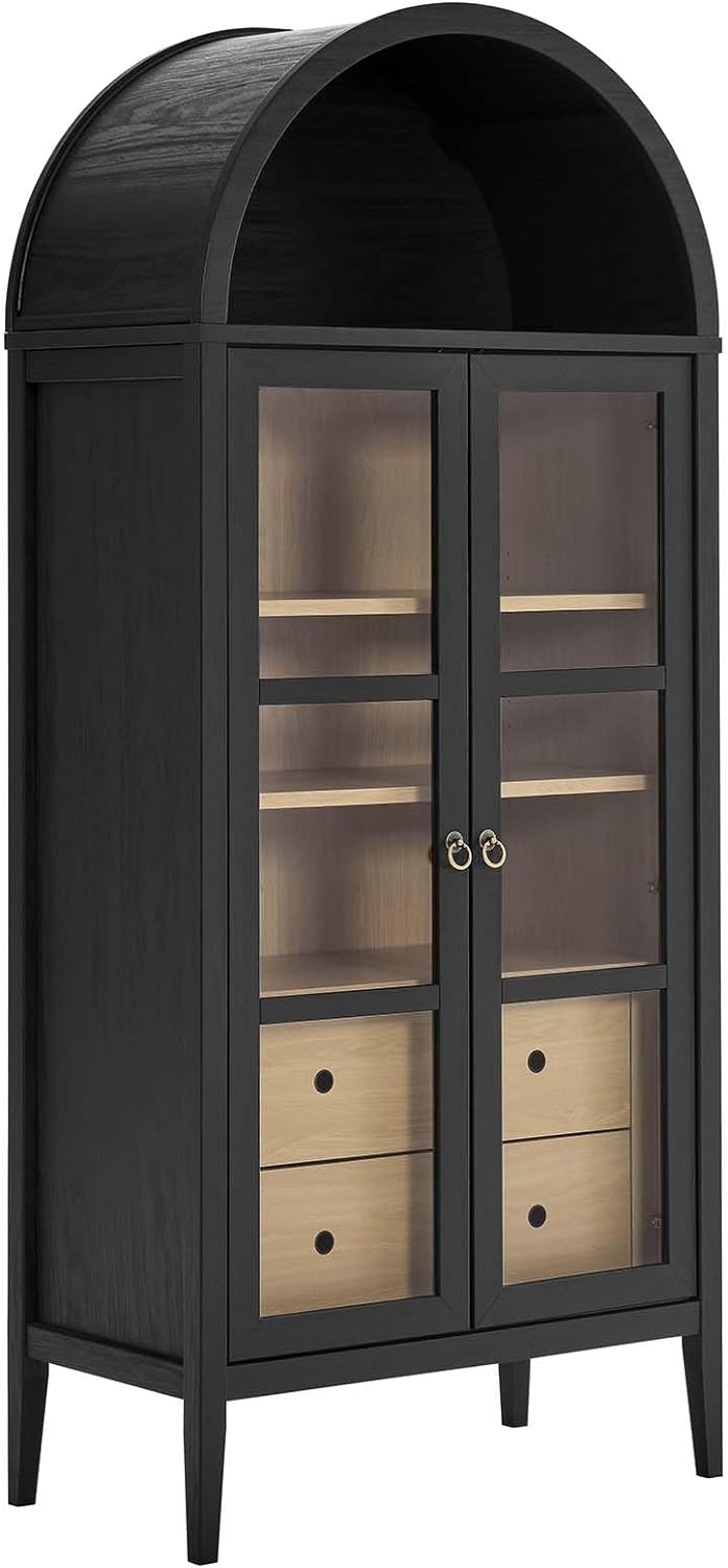 Modway Nolan Modern Farmhouse 71 Inch Tall Arched Storage Display Cabinet in ...