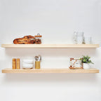 Homeforia 60 inch Natural Floating Shelf, High End Solid Real Wood 60inch Small Floating Shelves for Wall Mounted, Natural Wooden Floating Shelves, Heavy Duty Bracket, 60 X 6.5 X 1.75 in, Set of 3