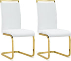 AZmac Modern Leather Dining Chairs Set of 2,Armless Kitchen Chairs,Dining Room Chairs with Upholstered Padded Seat and Sturdy Gold Chrome Legs for Dining Room,Kitchen (Set of 2, White - Gold Legs)