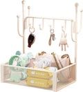 Tabletop Key Holder Organizer with Rattan Storage Basket, Multi Hooks Entryway Catchall Tray for Keys Jewelry Cosmetics Remote Control, Modern Metal Decor Rack in Small & Large Sizes, White Black Gold