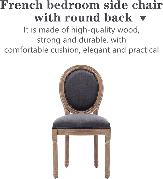 Nrizc French Dining Chairs Set of 2, Farmhouse Dining Chairs, Vintage Country Dining Chair with Round Back, French Bistro Chairs, Fabric Dining Chair for Kitchen, Bedroom