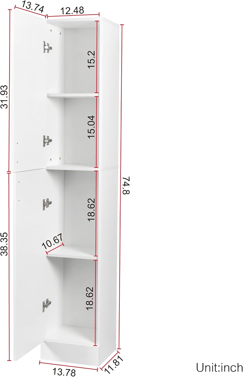 Freestanding Cabinet with Inadjustable Shelves and Two Doors for Kitchen, Din...