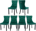 Velvet Dining Chairs Set of 6, Tufted Upholstered Dining Room Chairs with Back Ring Pull, Nailhead Trim and Solid Wood Legs, Modern Dining Chairs for Dining Room, Kitchen(Green)