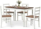 COSTWAY Dining Table Set for 4, Wood Kitchen Table Chairs Set with Rubber Wood Legs, Space-Saving Design, Modern 5-Piece Dinette Set for Small Place, Kitchen, Dining Room, Restaurant, Brown