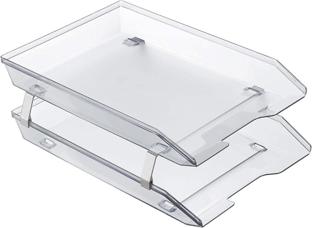 Acrimet Facility 2 Tier Letter Tray, Front Load, Letter Size/A4, Desktop File Organizer, Plastic (Clear Crystal Color)