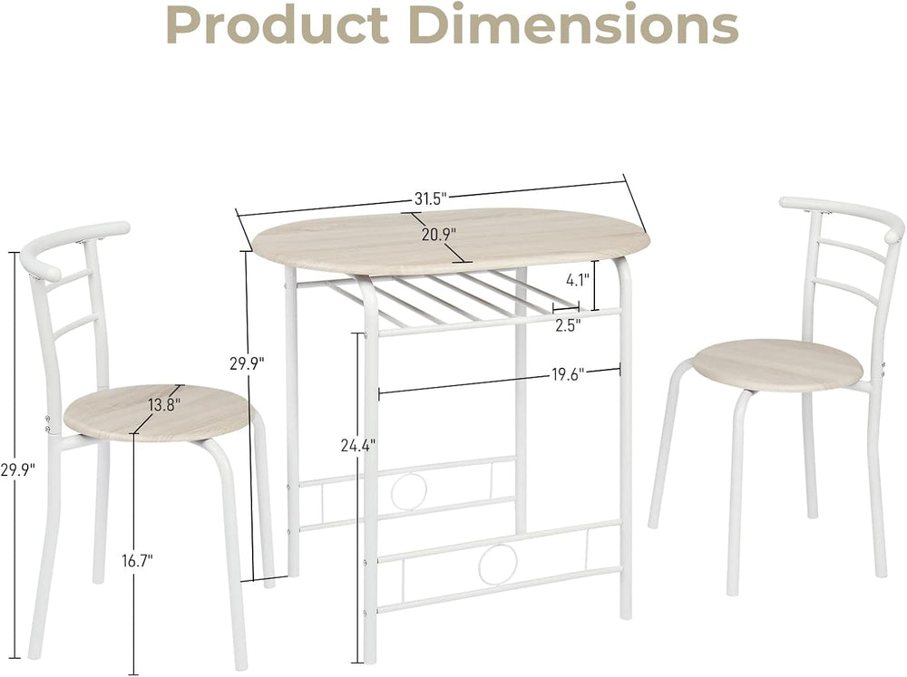 VINGLI 3 Piece Dining Set,Small Kitchen Table Set for 2,Breakfast Table Set,K...