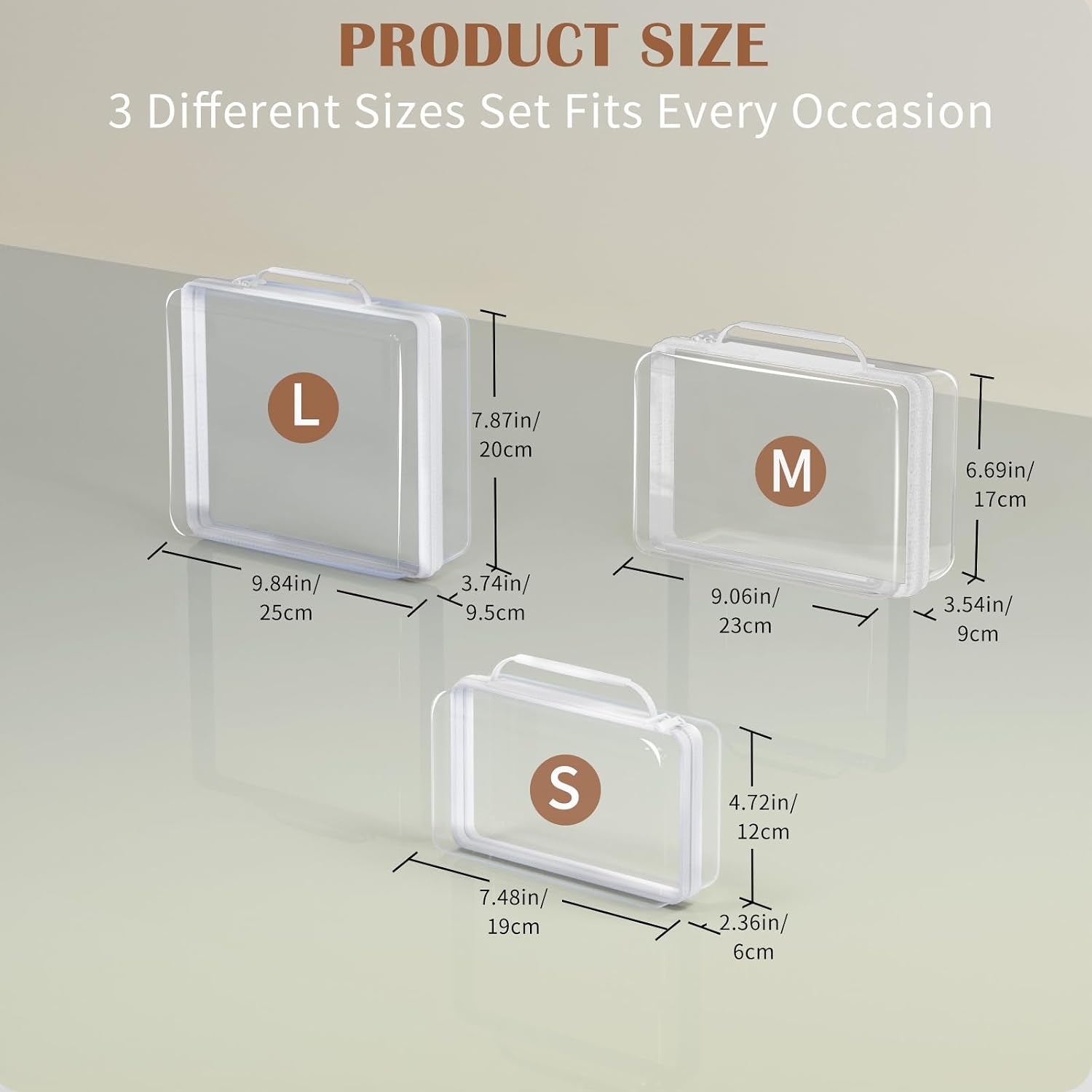 3PCS Clear Hard Shell Zipper Case, Portable Storage Box for Makeup, Toiletry, Travel, Durable and Waterproof Storage Bins, Grade Plastic Zipper Case, Cosmetic Bag (White)