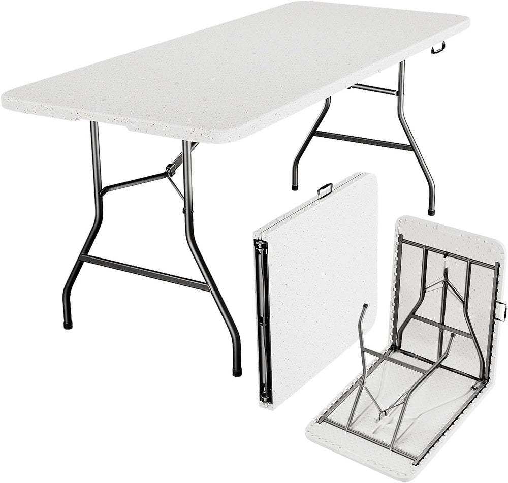 Folding Table 6ft - Heavy Duty Plastic Table with Handle, Foldable & Port...