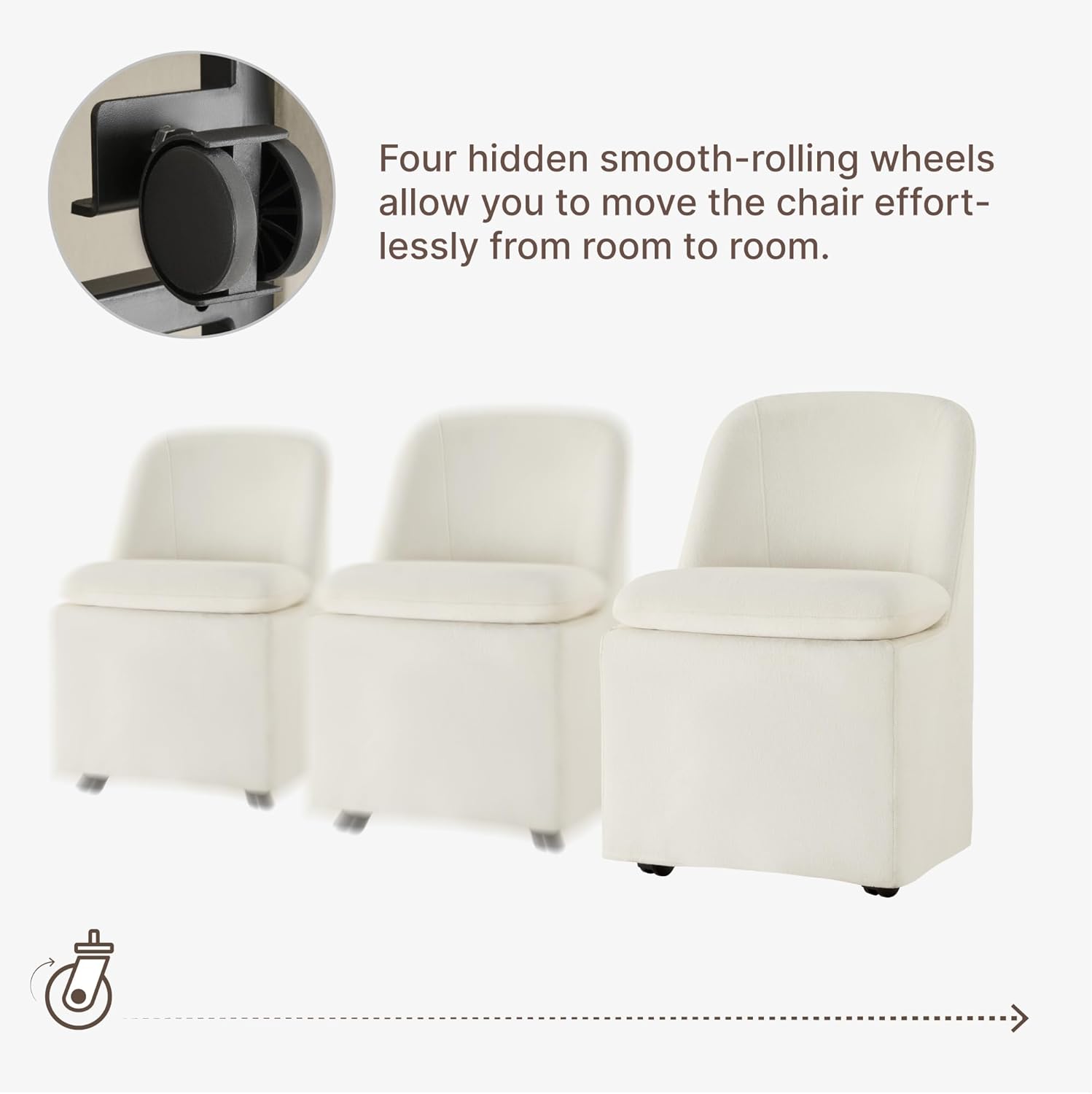 KISLOT Upholstered Dining Chairs Set of 2 with Hidden Casters, Modern Kitchen Chairs with Removable Washable Cover, Padded Dining Room Chairs with Chenille Velvet Fabric & Metal Frame, Beige