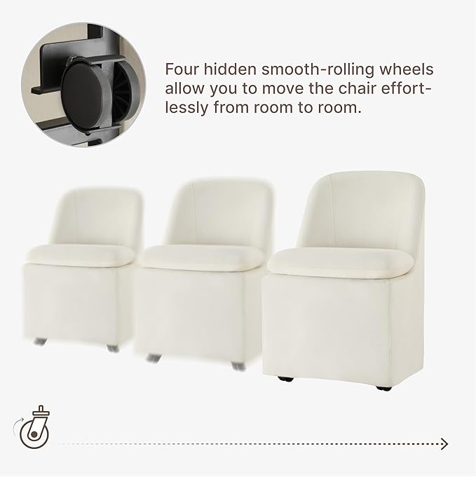 Upholstered Dining Chairs with Casters, Washable Cover Modern Dining Room Cha...