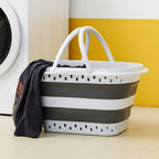 Collapsible Plastic Laundry Basket with Handles, 32L Foldable Large-Capacity Laundry Hamper, Pop Up Storage Organizer, Space Saving Hamper (32L / 8.45 Gallon, Grey)
