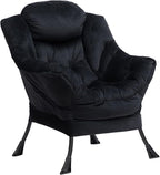 HollyHOME Fabric Large Lazy Chair for Living Room Chair Accent Reading Chair Cozy Lounge Chair with Armrest Leisure Sofa Chair for Bedroom, Dorm, Black