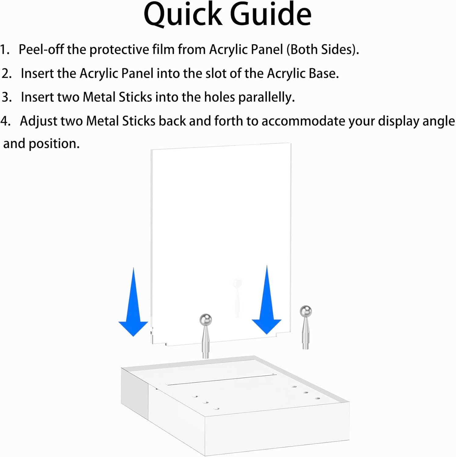 Acrylic Easel Display Stand with Adjustable Silver-Toned Hardware for Pictures, Crystal Clear Acrylic Stand with Floating Appearance for Cookbook, Invitation and Plates, 2-Packs