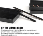 Rocutus Jewelry Trays,3 Pack Stackable Velvet Jewelry Organizer Tray Drawer Jewelry Storage Tray,Divided Ring Organizer Tray for Earrings, Necklaces, Bracelets,13.8"x9.5"x1.2" (Black)