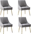 Modern Velvet Dining Chairs Set of 4, Contemporary Upholstered Furniture Collection with Polished Gold Metal Legs, Elegant Accent Chairs for Kitchen Living Room(Grey)