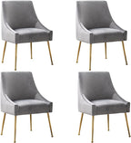 Modern Velvet Dining Chairs Set of 4, Contemporary Upholstered Furniture Collection with Polished Gold Metal Legs, Elegant Accent Chairs for Kitchen Living Room(Grey)